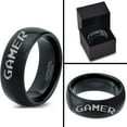 thumbnail image 4 of Tungsten Gamer Typography Writing Band Ring 8mm Men Women Comfort Fit Black Dome Polished, 4 of 4