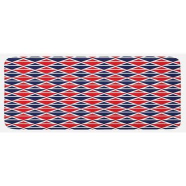 Americana Kitchen Mat, USA Flag Inspired Abstract Pattern Squares and Triangles Art, Plush Decorative Kitchen Mat with Non Slip Backing, 47" X 19", Red Dark Blue and White, by Ambesonne