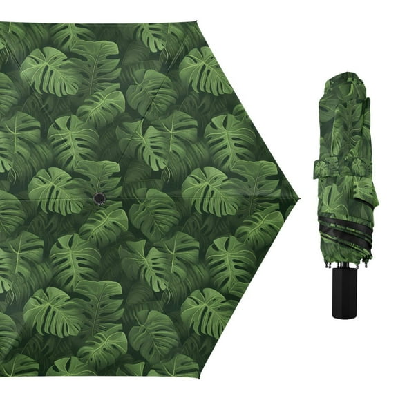 3d Monstera Leaves Compact Sun Umbrella Windproof Travel Umbrellas for Rain Strong Portable UV Protection