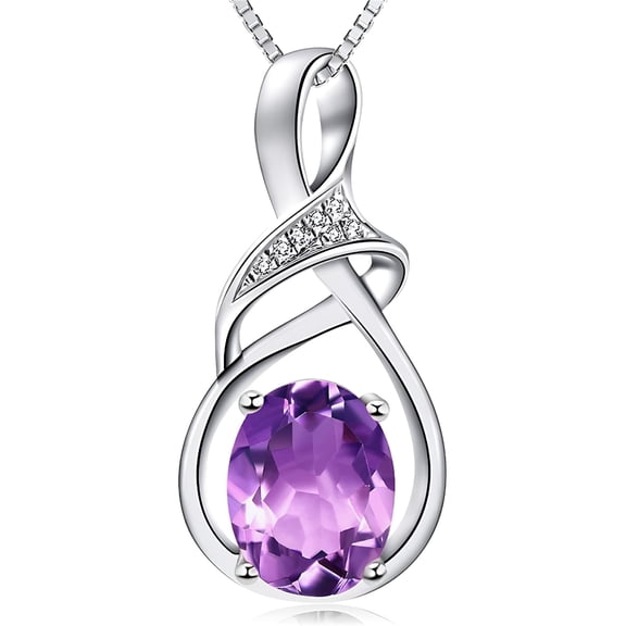 DESIGNICE Fine Jewelry Natural Gemstone Sterling Silver Amethyst Pendant Necklace, Sterling Silver Sapphire Necklace for Mothers Day Gifts, Purple