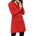 thumbnail image 4 of Abrigo de invierno para mujer INSPIRE CHIC, con solapa muesca, doble botonadura, abrigo tipo trench, color rojo, 4 of 7