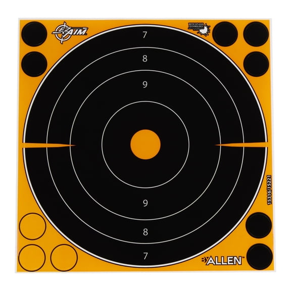 Ez Aim Adhesive Splash Reactive Paper Shooting Targets, 8" Square Bullseye, 6-Pack, Black, 15316