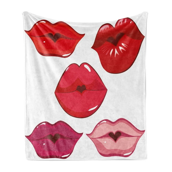 Kiss Soft Flannel Fleece Throw Blanket, Macro Design Woman Lips with Heart Shaped Gap, Cozy Plush for Indoor and Outdoor Use, 50" x 60", Vermilion Magenta, by Ambesonne