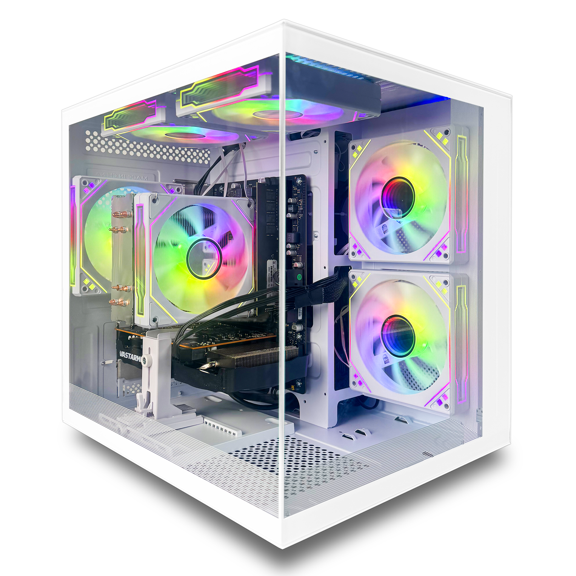 Suevery Gaming PC Desktop, AMD Ryzen 5 5500, Radeon RX 6500XT 4GB, 1TB NVMe SSD, 16GB DDR4, Wifi 6, White