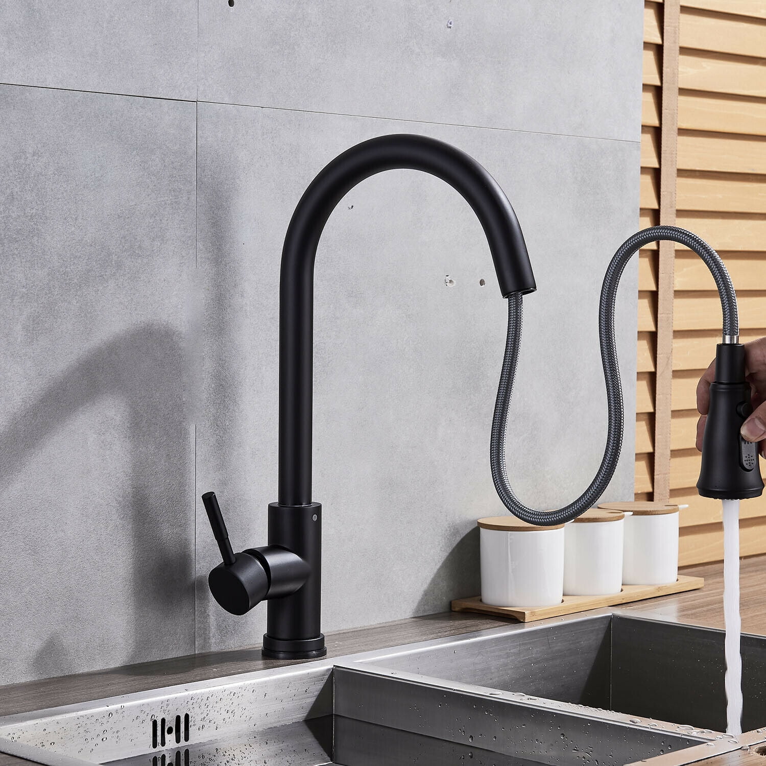 Black Sensor Touch Kitchen Sink Faucet Pull Out Sprayer Mixer Tap