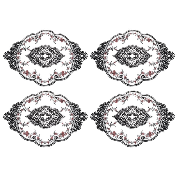 Uxcell 4Pack 12x17-in Retro Lace Placemat Oval French Crochet Doilies Coasters Black/Pink