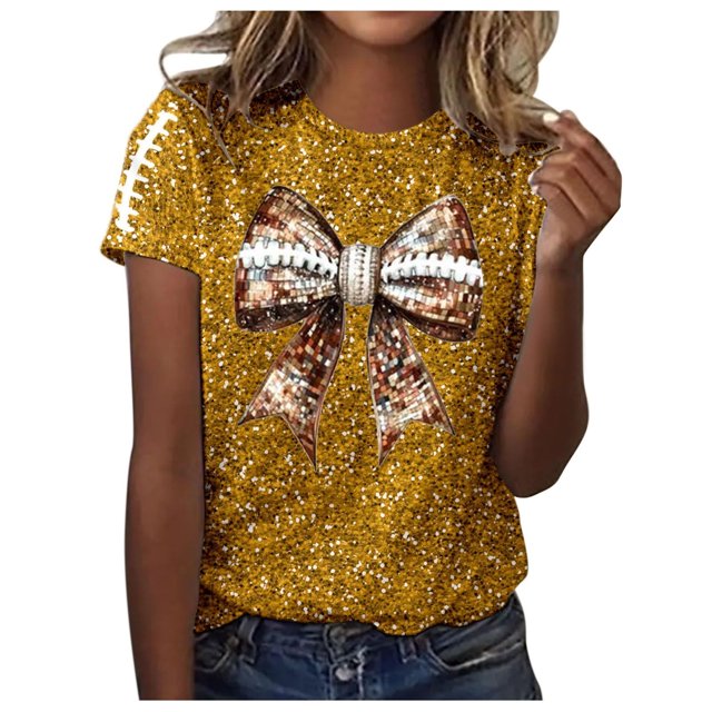 Blusas de Manga Corta para las Mujeres, Moda Impresa Cuello Redondo Camiseta Superior, Ligero Poliéster Casual
