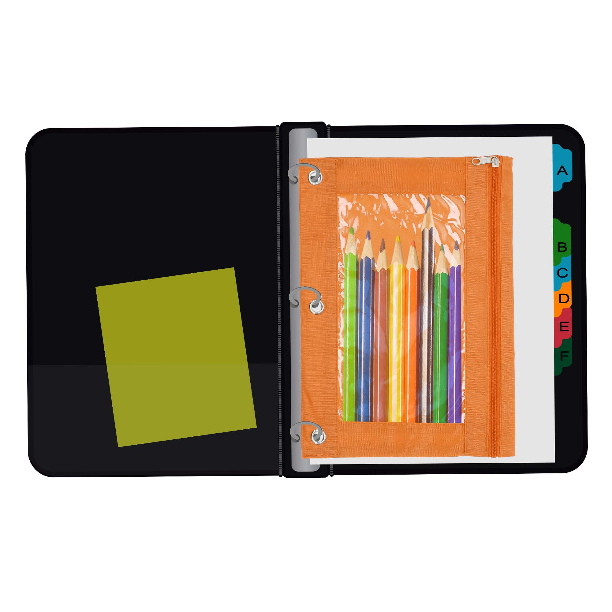 Unique Bargains Pencil Case for 3 Ring Binder, Double Layer, Smooth Zipper Orange