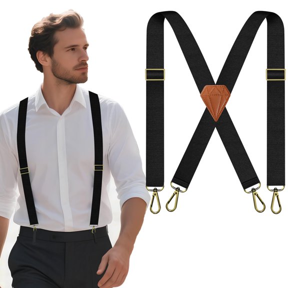 Men's Elastic Suspenders, 1.5-inch Men's Denim Suspenders | Heavy-duty Adjustable X-shaped Suspenders with Belt Loop Hooks, Suitable for Dress Pants