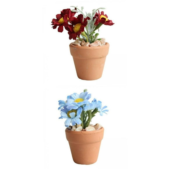 2x 1/6 Fleurs en Pot de Marguerite en Pot de Maison de Poupée Modelo Paisaje