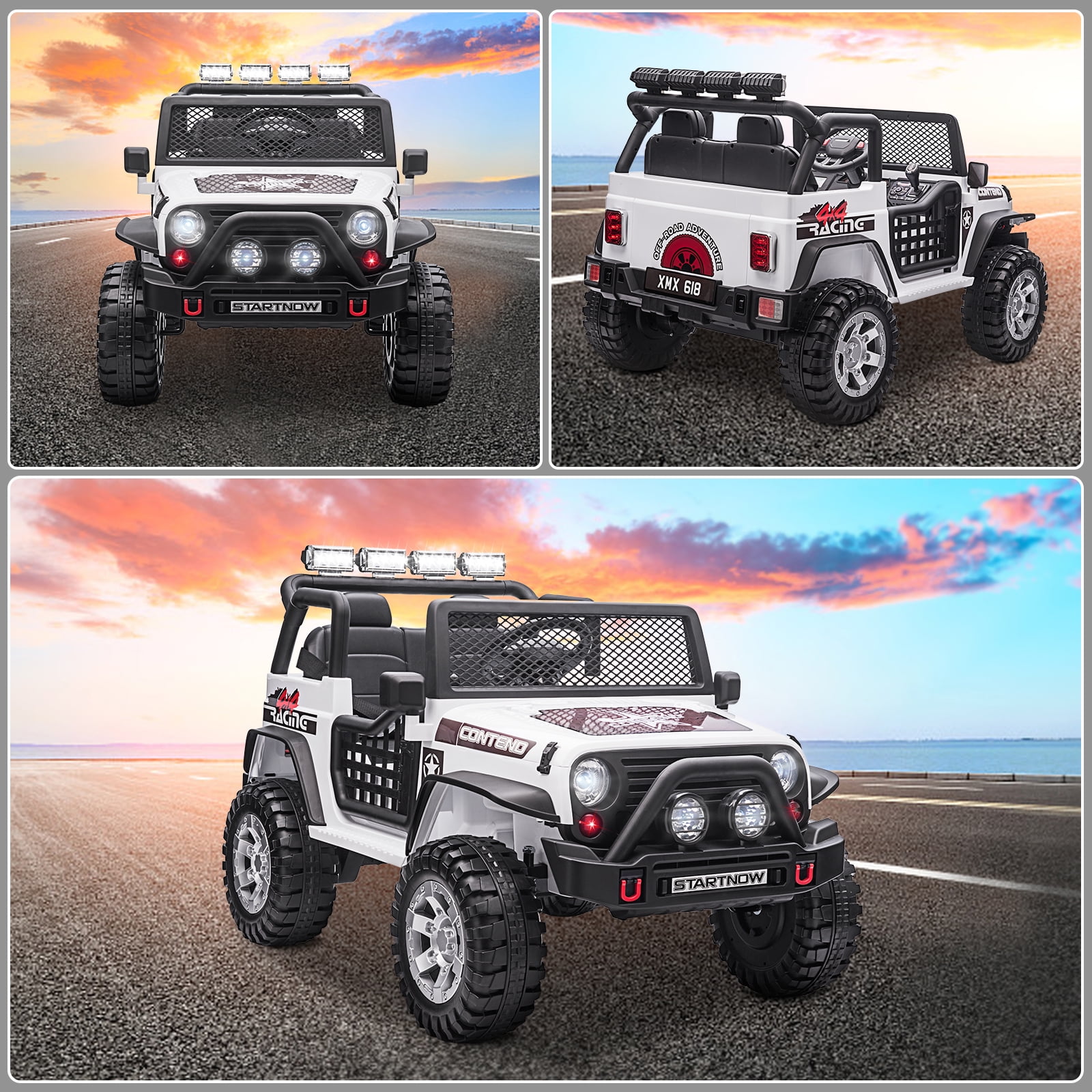 12V Kids Ride on Jeep Car Electric 2 Seats Off-road Truck Vehicle with Remote Control LED MP3 White