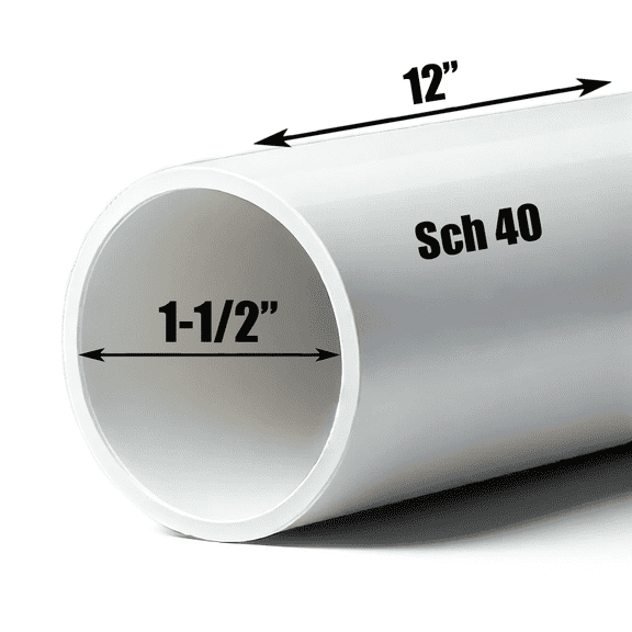 Schedule 40 PVC Pipe - Cut to Custom Length (1-1/2" x 1')