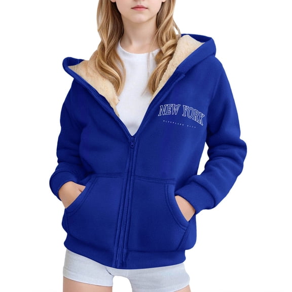 SGMVNU Kids Boys Girls Fall Winter Jacket Girls Winter Hooded Jacket With Zip Closure Soft Printed Casual Outerwear For Outdoor Activity And Everyday Comfort(Size 12-13 Years, Blue)
