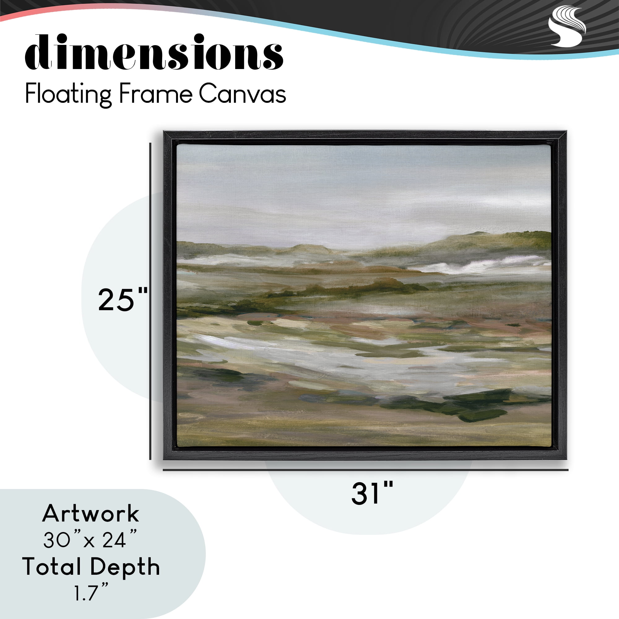 Stupell Industries Natural Meadow Abstract Horizon Black Framed Floater Canvas Wall Art, design by Carol Robinson