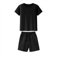 thumbnail image 3 of Dealovy Women's 2 Piece Casual Sets Crewneck Short Sleeve Top Elastic Waist Drawstring Shorts Summer Solid Color Short Clothes Set, 3 of 4