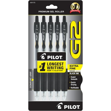 Pilot G2 Premium Retractable Gel Ink Rolling Ball Pens  Extra Fine Point  Black  5 Count