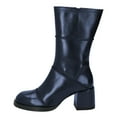 thumbnail image 2 of FSJ Women Classic Round Closed Toe Mid Calf Boots Chunky Block Low Heel Side Zipper Dressy Versatile Booties Shoes Size 8 Navy, 2 of 4