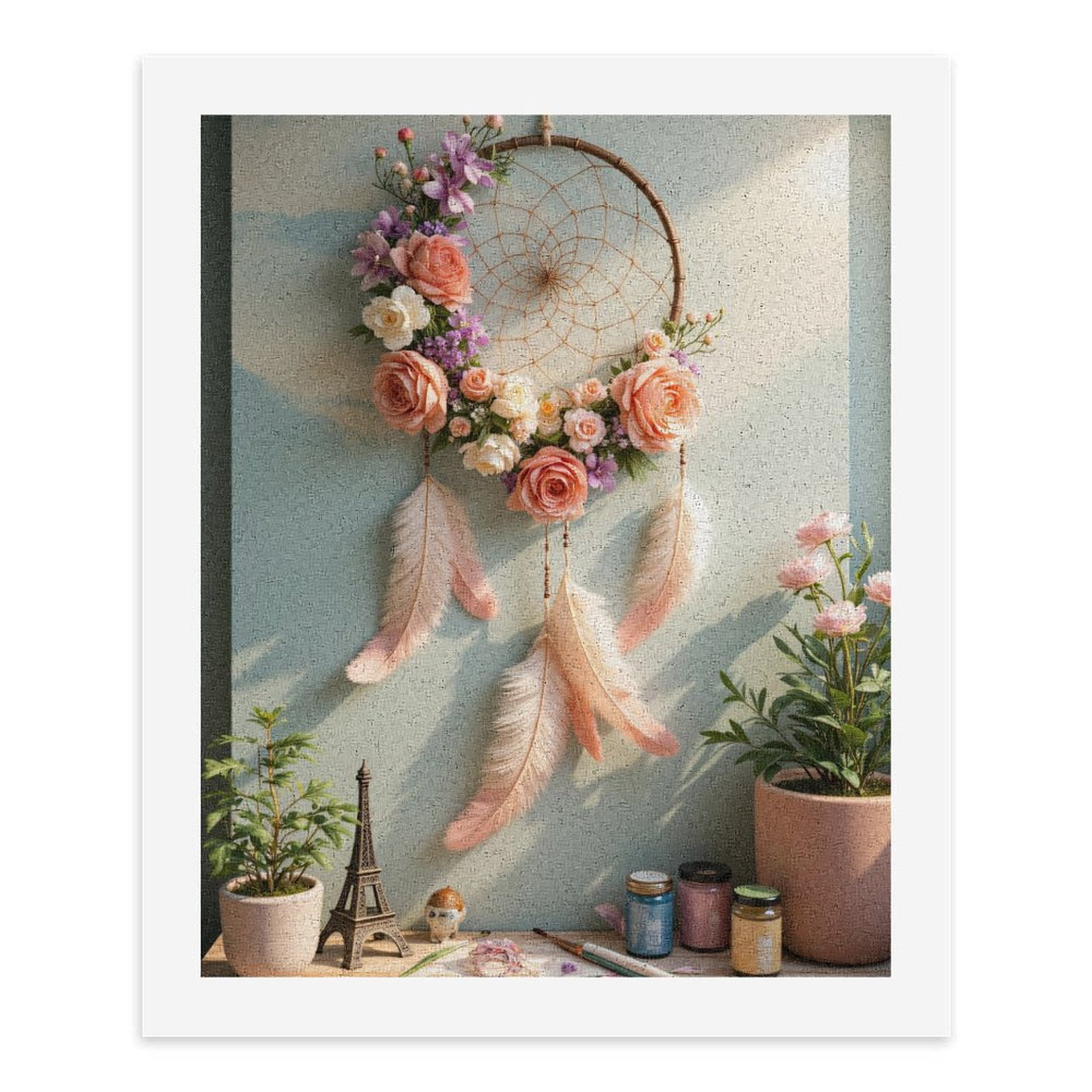 Paint By Numbers Kit for Adults Beginner - Floral Dreamcatcher Boho Decor Art DIY Canvas Painting Kits for Adults, Frameless Paint By Number for Adults for Home Wall Decor 16x20 Inch