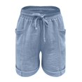 thumbnail image 6 of Delayuji Women's Short Fashion Casual Solid Color Tie Up Elastic Waist Cotton Linen Short Sports Pants with Pocket, 6 of 7