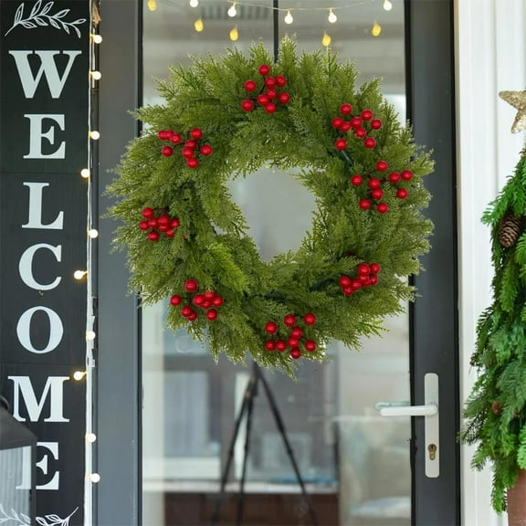 Outoloxit 20-Inch Artificial Christmas Wreath for Front Door, Window and Wall, Indoor and Outdoor Holiday Decoration with Realistic Pine and Berries