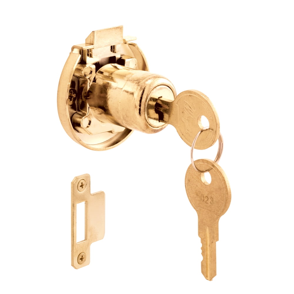 Prime-Line Products U 9947KA Diecast Brass Plated Drawer & Cabinet Lock with Yal 