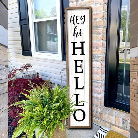 Cskhip Hey Hi Hello Rustic Wood Signs Pantry Street Signs Vintage Wood Plaque Farmhouse Wall Art Wall Decor for Home Man Cave Door Porch Garden Party 6" x 16"