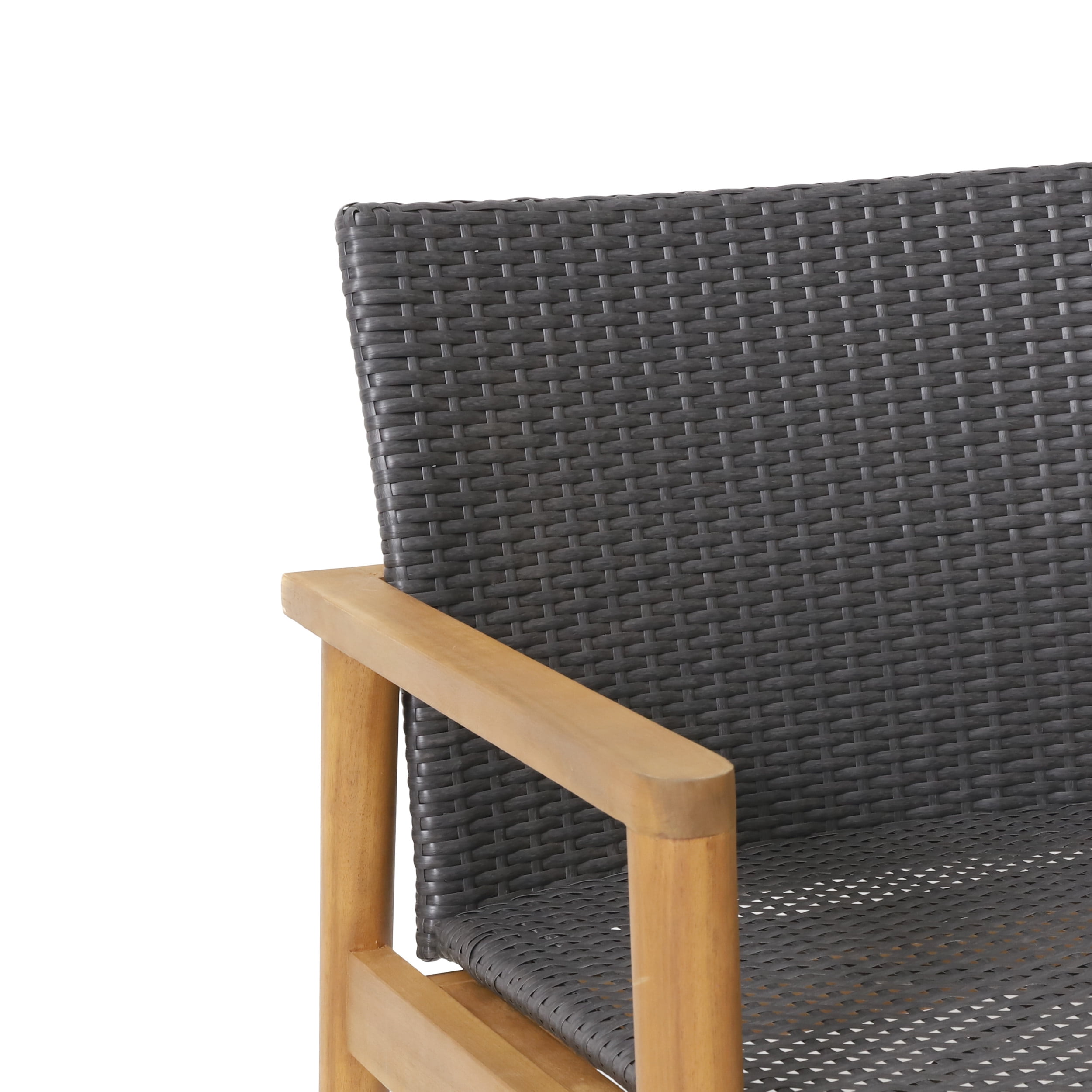 Remuda Wicker and Acacia Wood Outdoor Club Chairs, Set of 2, Gray and Teak