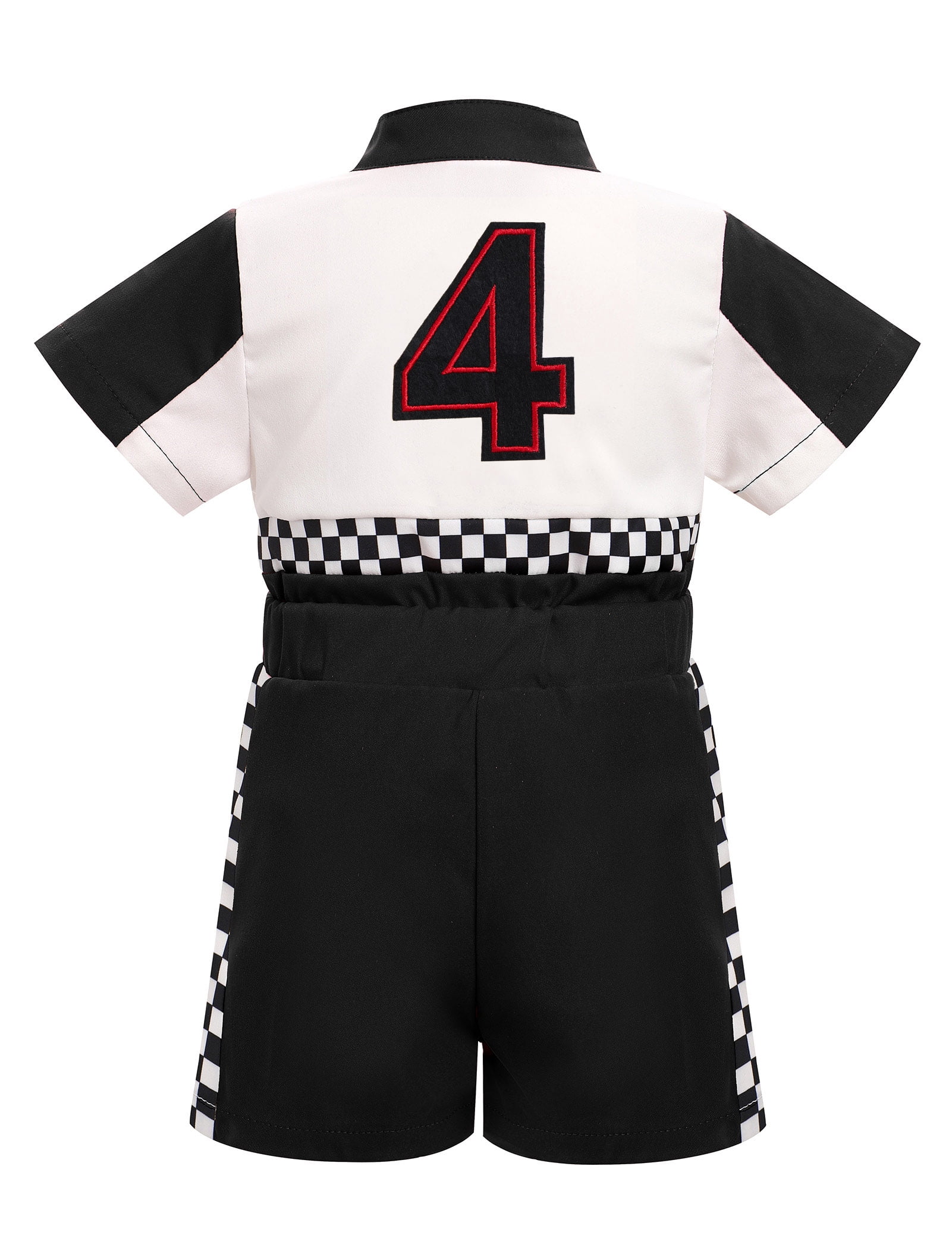 IDOPIP Baby Race Car Driver Outfit Boys Girls 1st 2nd 3rd 4th Birthday Cake Smash Photoshoot Clothes Short Sleeve Racer Romper 3-4Years Black
