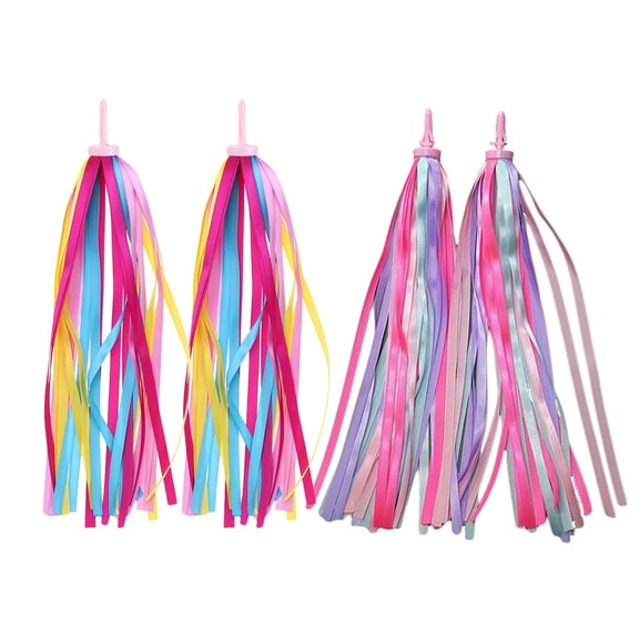 2 Pairs of Bike Streamers Handlebar Ribbon Kids Scooter Tassels  Kids Girls Boys Bike Handlebar Toy(Yellow Pink, Purple Pink)