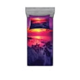 thumbnail image 2 of Ambesonne Ocean Fitted Sheet & Pillow Sham Set, Sunset over Sea Cloudy, Full, Purple Yellow Red, 2 of 3