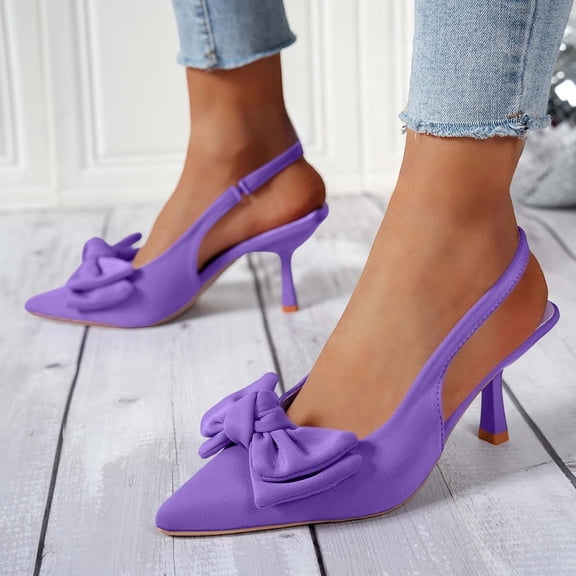 Viluyesy Womens Heels Dress Sandals, Slingback Pointed Toe Kitten Heels 2026 Office Party Wedding Pumps Purple US6.5