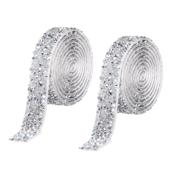 Uxcell 2 Yards Resin Rhinestone Ribbon, Self-Adhesive Crystal Ribbons, Silver AB