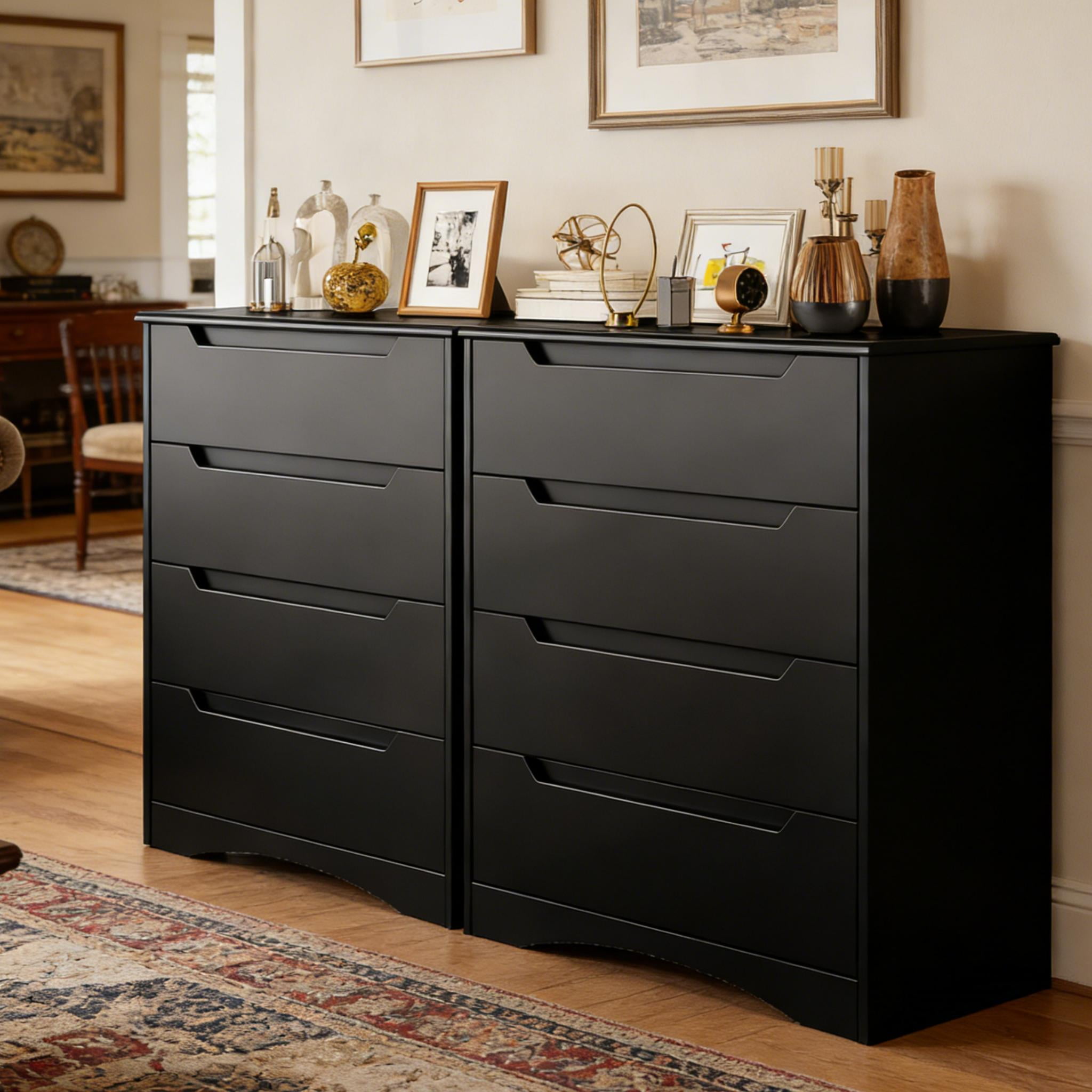 Modern 4 Drawer Dresser, 32 "H Wooden Drawer Chest Storage Cabinet for Bedroom,Office,Living Room,Black