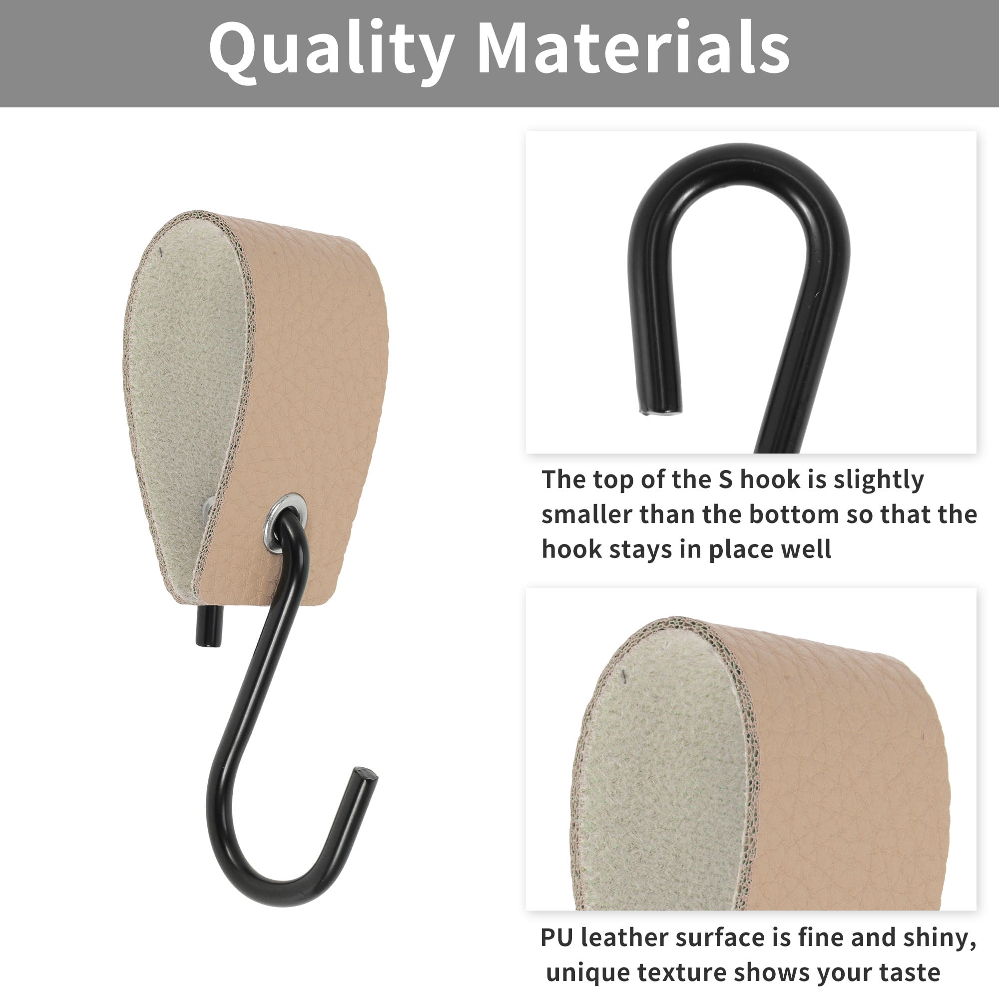 Unique Bargains Pack of 5 S Hooks with Leather Loop for Wardrobe Apricot