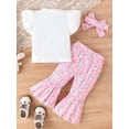 thumbnail image 3 of Bagilaanoe 3Pcs Baby Girl Easter Clothing Sets Toddler Letters Print Fly Sleeve T-shirt Tops + Flare Trousers + Headband 6M 12M 18M 24M 3T 4T Kids Spring Pants Set, 3 of 8
