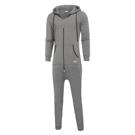 

snowsong Mens Jumpsuit Lounge Set Men Pure Color Splicing Autumn Winter Casual Hoodie Print Zipper Print Jumpsuit One Piece Jumpsuit Grey XXL
