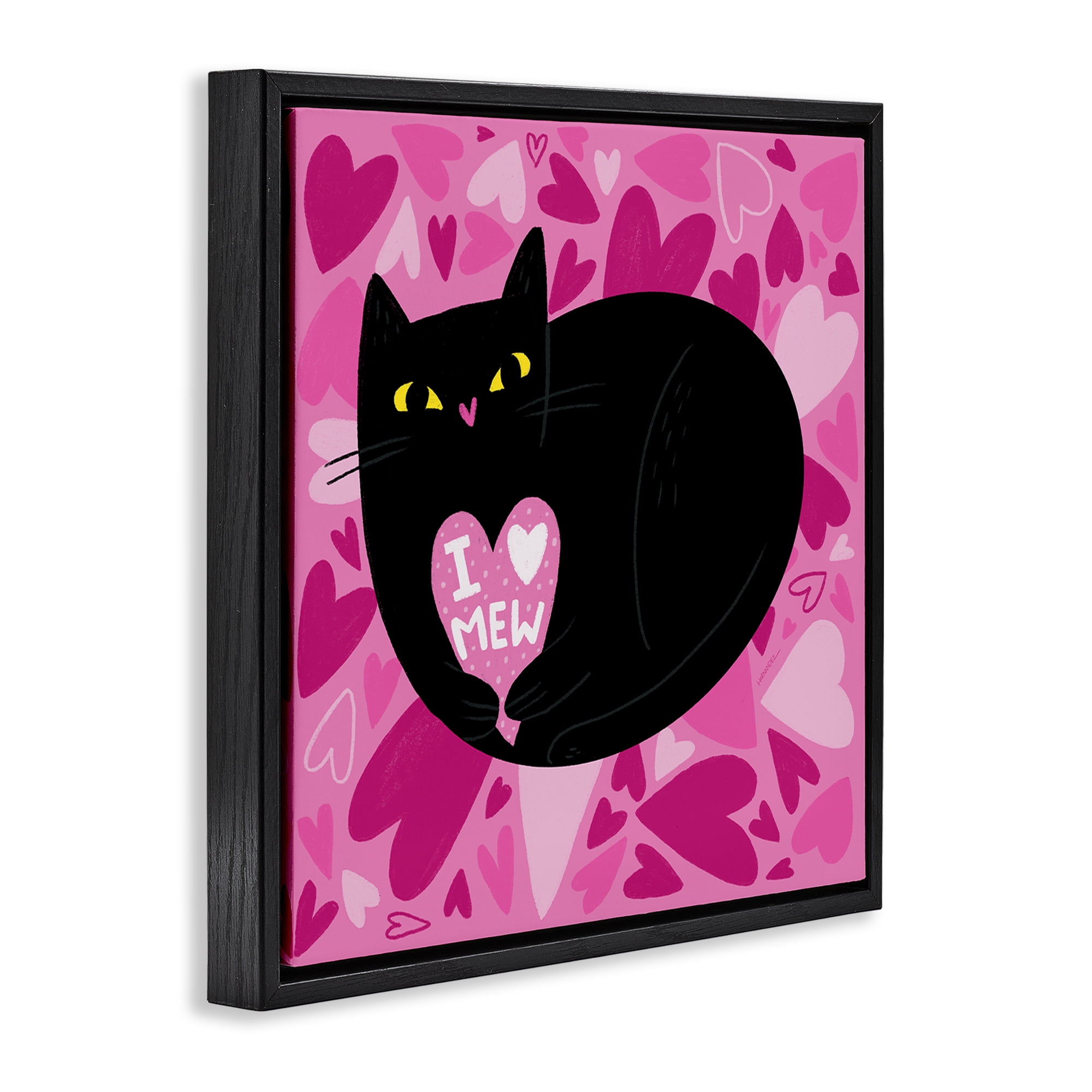 Stupell Industries I Love Mew Black Cat Animals Painting Black Floater Framed Canvas Art Print Wall Art, 18 x 18
