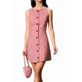 thumbnail image 3 of Women Summer Mini Plaid Tank Dress Sleeveless Round Neck Button Up Bodycon Cocktail Party Dress Red S, 3 of 9