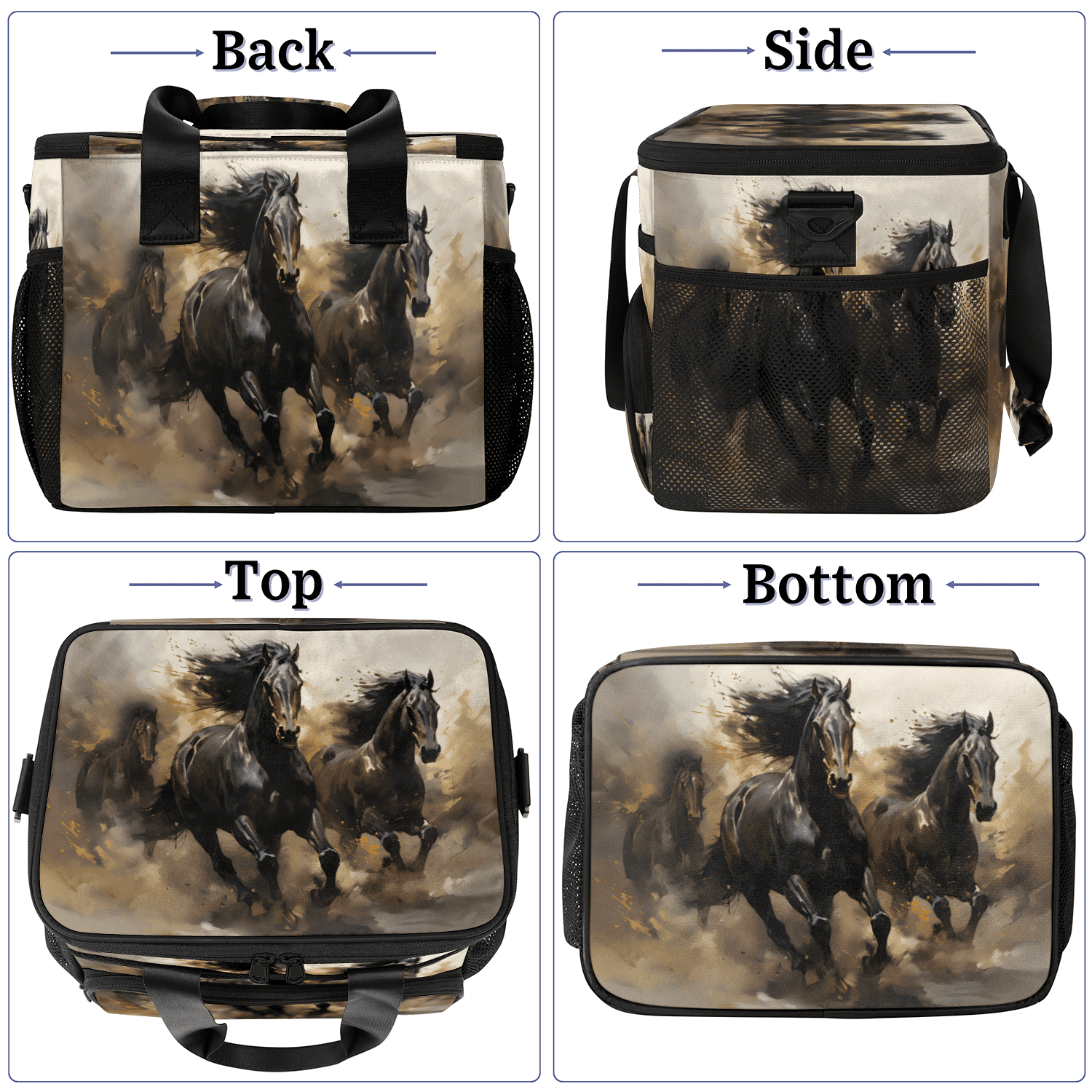 Herdesigns Horse Large Lunch Box for Adults Women Men with Adjustable Shoulder Strap, Insulated Reusable Lunch Bag Leakproof Cooler Tote Bag