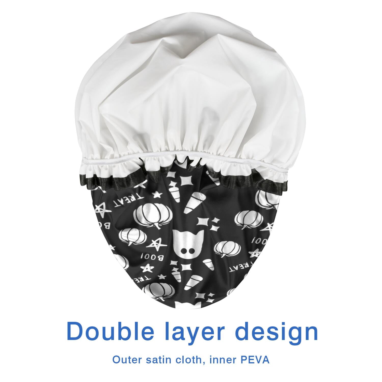 Shower Caps,Black Halloween Ghosts Pumpkins and Stars Waterproof Shower Cap for Women 4 Pieces,Double Reusable Hair Cover for Shower PEVA Elastic Stretch Hem