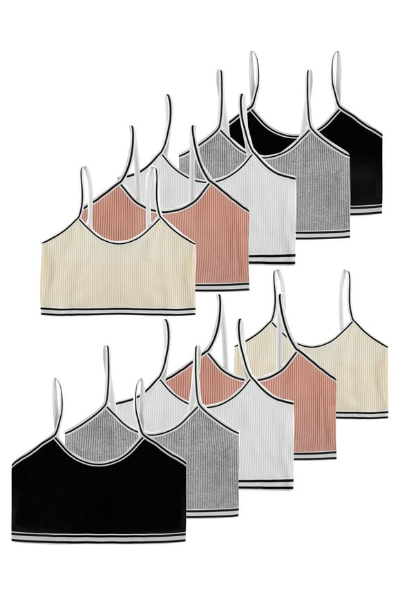 10 Pack Girls Cotton Sports Bras Cami Crop Bralette Training Bras, Size 12-14