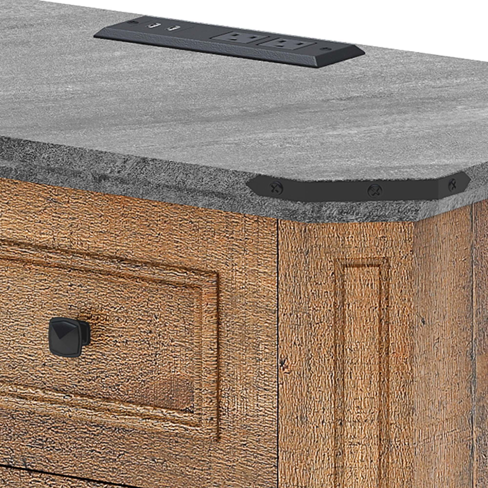 Uforic Rustic Nightstand with Charging Station & Drawers, Bedside Table for Bedroom, Brown