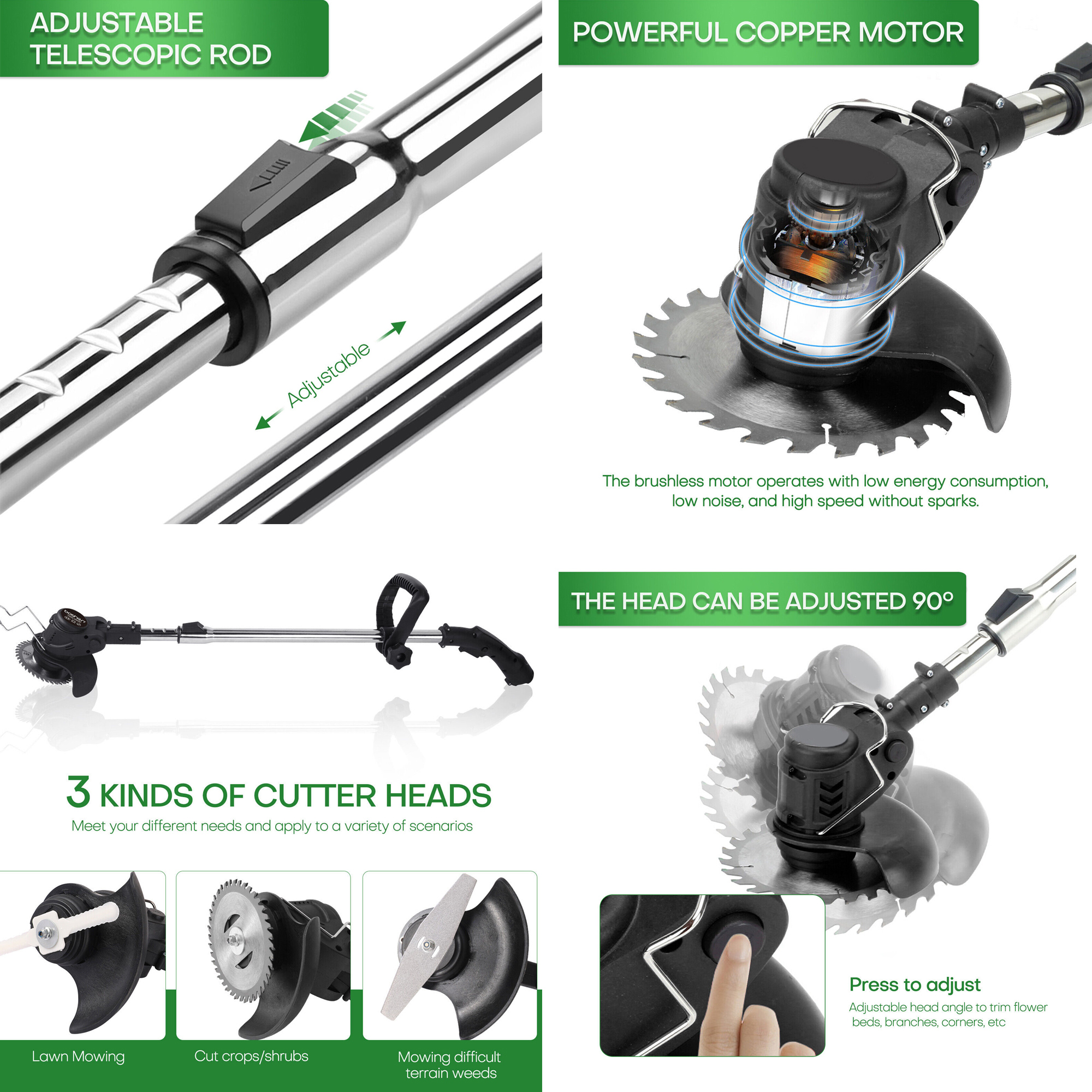 SHCKE Cordless Grass Trimmer Lawn Mower Electric Handheld String Strimmer lectric Brush Cutter Cordless Electric Edger Lawn Tool for Lawn Garden Pruning and Trimming, 800W/1200W