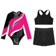 thumbnail image 3 of TiaoBug Kids Girls Long Sleeve Gymnastics Leotard Vest with Athletic Shorts Ballet Unitard Dancewear Hot Pink 8, 3 of 5