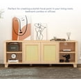 thumbnail image 2 of Highsound Boho Style TV Stand for 65 Inch TV, Entertainment Center with 2 Doors and Shelves, Rattan TV Console Media Console with Cord Holes and Solid Wood Feet for Living Room Bedroom, Oak, 2 of 7