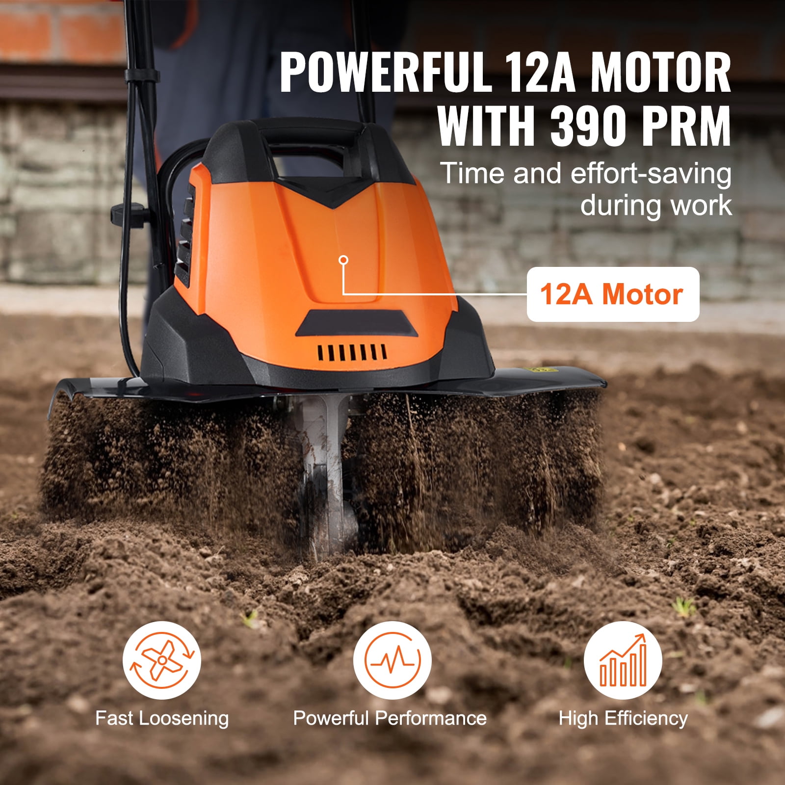 KFFKFF Electric Soil Digger, 12 Amp, 18" Width and 3.94" Depth, Corded Tiller/Cultivator with Steel Mn Tines, Rototiller for Garden and Lawn Soil Excavation