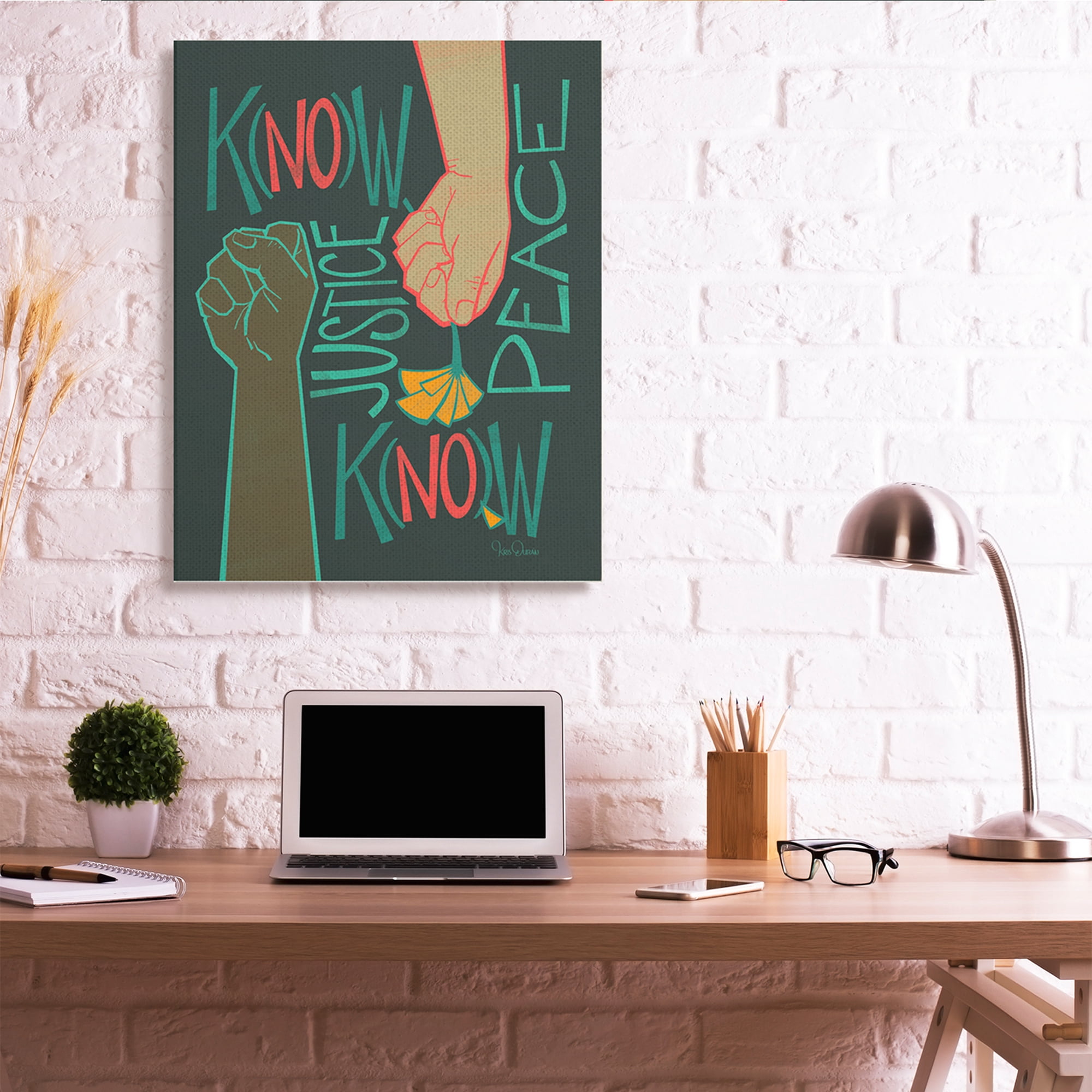 Stupell Industries Know Justice, Know Peace Hands In Social Statement Canvas Wall Art, 36 x 48, Design by Kris Duran