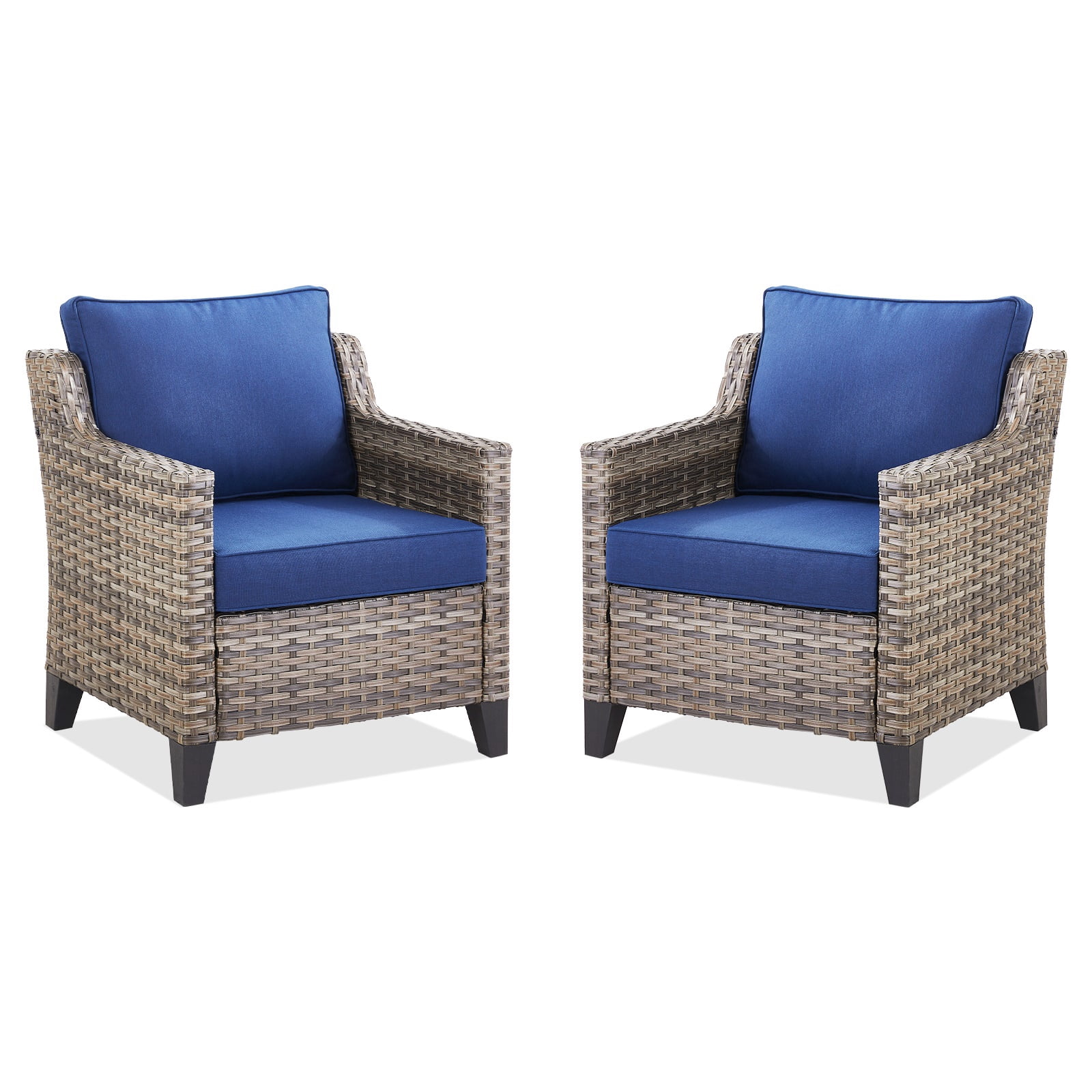 Hommoo 2-Piece Outdoor Patio Arm Chairs, Gray Wicker Furniture Patio Lounge Chairs Set of 2, for Porch, Poolside, Deck, and Yard, Blue