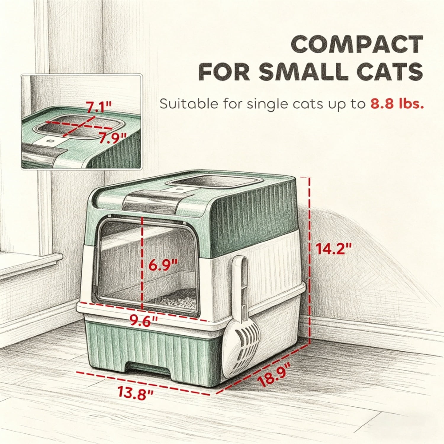 FENGFAN Enclosed Cat Litter Box with Anti-Tracking Top Exit, 18.9" for Cats 1 Pack