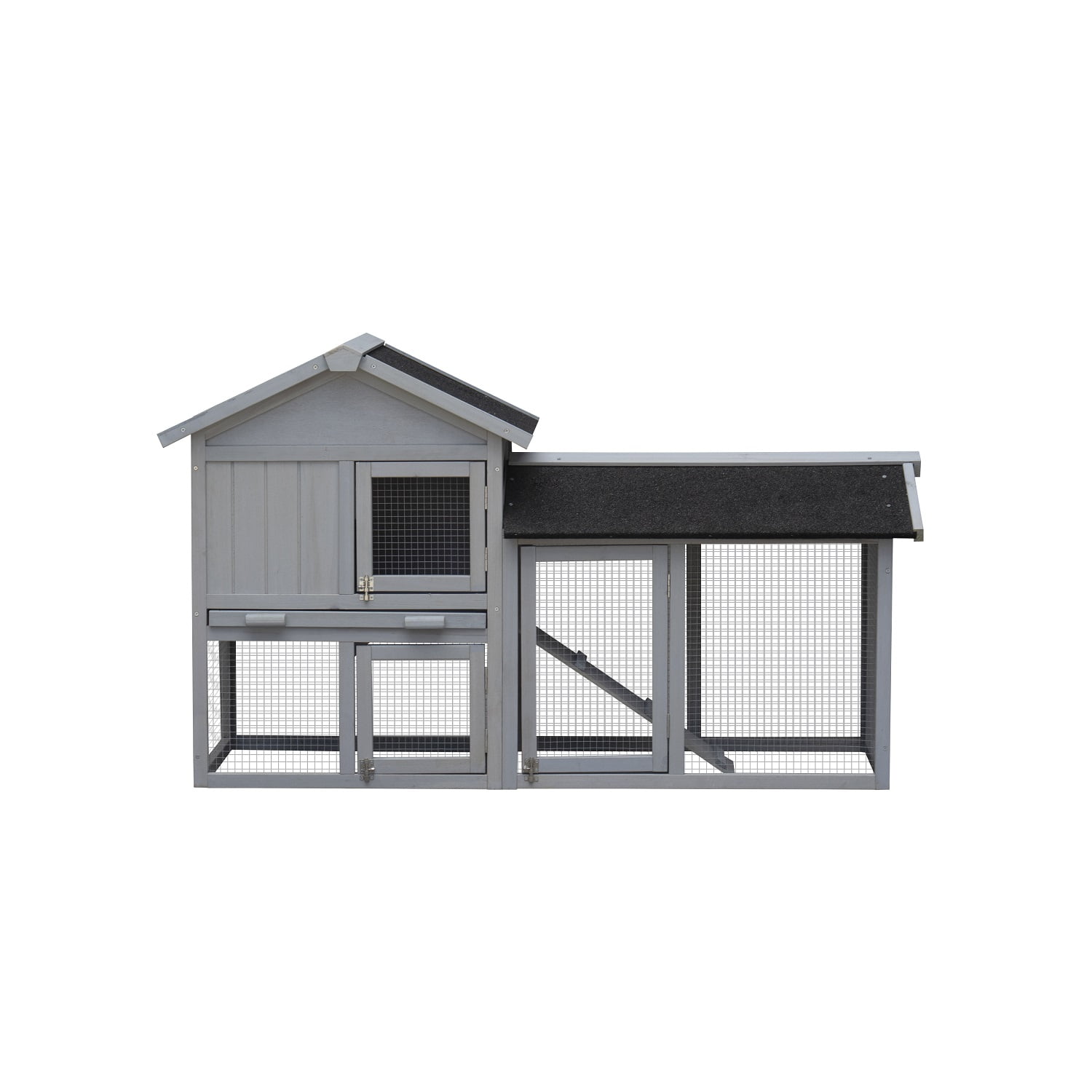 58'' Wooden Rabbit Hutch Large Chicken Coop Weatherproof Indoor Outdoor Use Gray